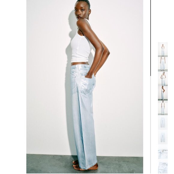 NWT ZARA MID WAIST TRF FOIL BALLOON BAGGY JEANS PASTEL BLUE - Picture 2 of 9